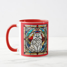 Cute White Persian Cat Stained Glass Tasse