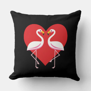 Cute White Pink Flamingos with Red Heart Kissen