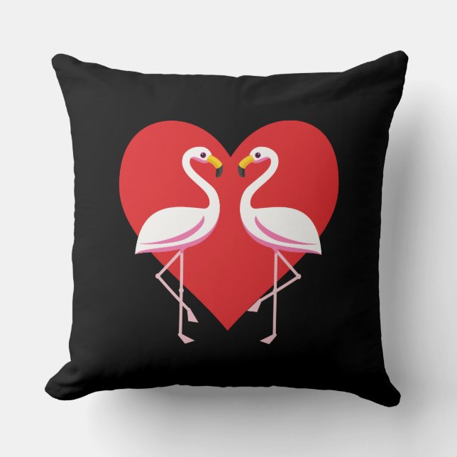Cute White Pink Flamingos with Red Heart Kissen (Vorderseite)