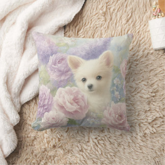cute white puppy with flowers kissen