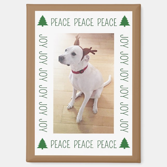 Cute White Reindeer Puppy Dog Peace Joy Brown Magnet (Vorderseite)