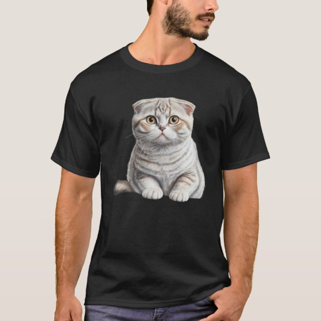 Cute White Scottish Fold Cat Cat T-Shirt (Vorderseite)