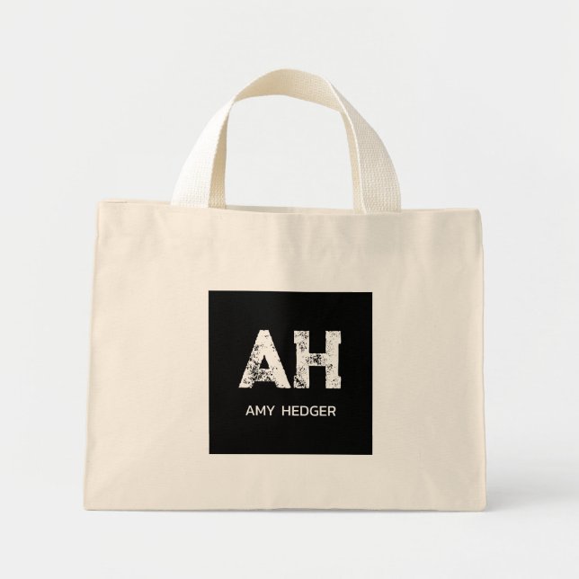 CUTE WHITE TWO LETTER MONOGRAM NAME NATURAL BLACK MINI STOFFBEUTEL (Vorne)