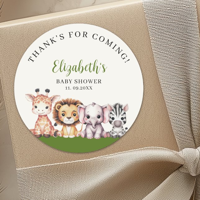 Cute Wild Animals Baby Shower Boy Runder Aufkleber (Von Creator hochgeladen)