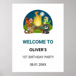 Cute Wild Animals Jungle Camping Birthday Welcome Poster