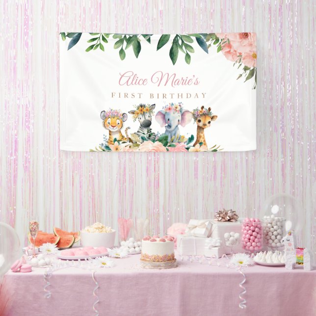 Cute Wild Jungle Safari Animals Birthday Parade Banner (Party)