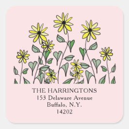 Cute Wildflowers Girly Pink Square Return Address Quadratischer Aufkleber