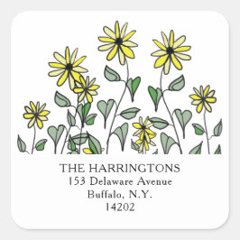 Cute Wildflowers Hand-Drawn Floral Return Address Quadratischer Aufkleber