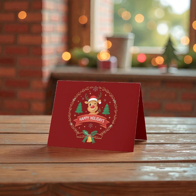 Cute Winking Reindeer Happy Holidays Christmas Car Dankeskarte (Von Creator hochgeladen)