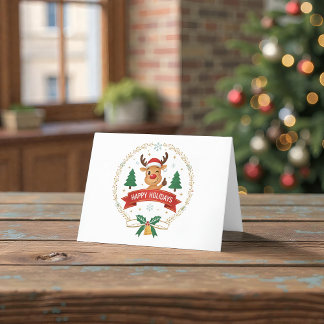 Cute Winking Reindeer Happy Holidays Christmas Car Dankeskarte