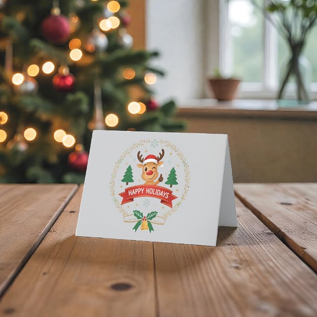 Cute Winking Reindeer Happy Holidays Christmas Car Dankeskarte (Von Creator hochgeladen)