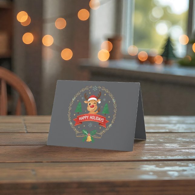 Cute Winking Reindeer Happy Holidays Christmas Car Dankeskarte (Von Creator hochgeladen)