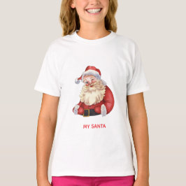 Cute Winking Santa Claus Christmas Girl T-Shirt 