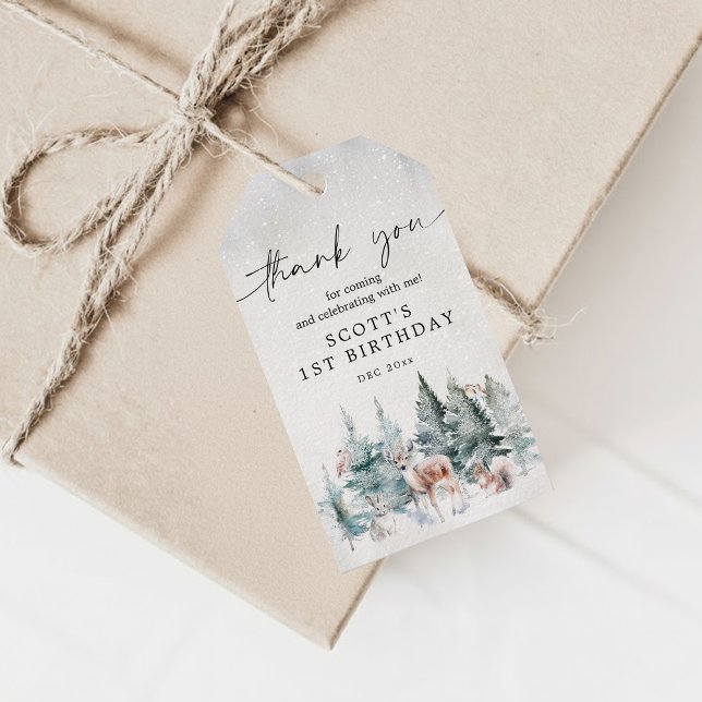 Cute Winter Animals Woodland ONEderland Birthday Geschenkanhänger (Von Creator hochgeladen)