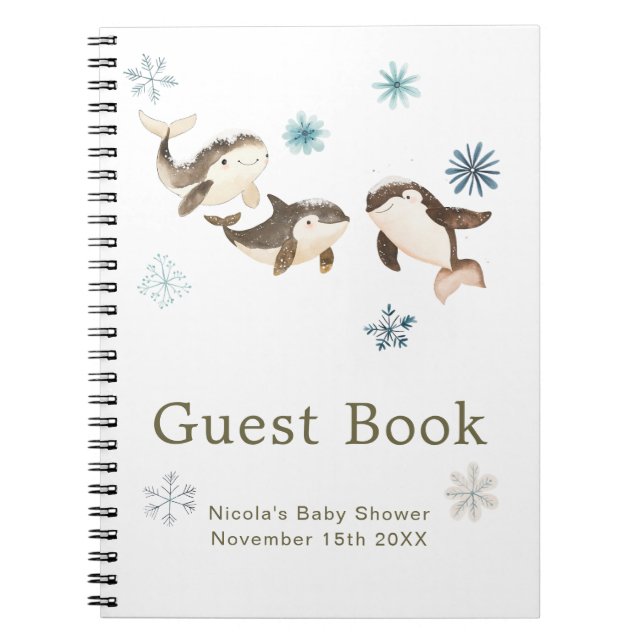 Cute Winter Arctic Whale Baby Shower Guest Book Notizblock (Vorderseite)
