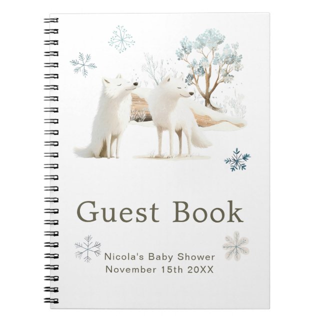 Cute Winter Arctic Wolf Baby Shower Guest Book Notizblock (Vorderseite)
