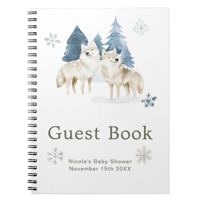 Cute Winter Arctic Wolf Baby Shower Guest Book Notizblock (Vorderseite)