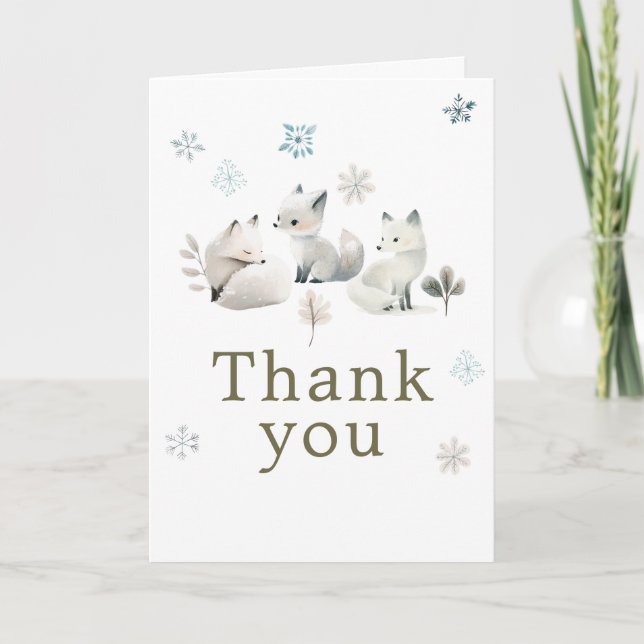 Cute Winter Arctic Wolf Birthday Party Dankeskarte (Vorderseite)