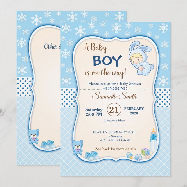 Cute Winter Banny Baby Shower Invitation Einladung (Vorne/Hinten)