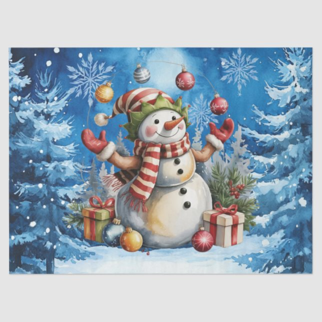 Cute Winter Blue Christmas Snowman  Seidenpapier (Vorderseite)