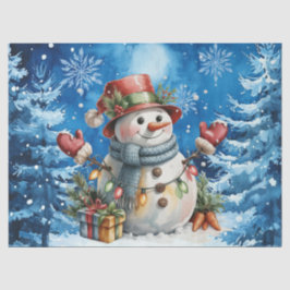 Cute Winter Blue Christmas Snowman Seidenpapier