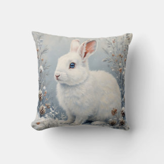Cute Winter Bunny – White Rabbit with Blue Eyes Kissen