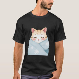 Cute Winter Cat Wrapped in Snowflake Blanket ✨🐾❄️ T-Shirt
