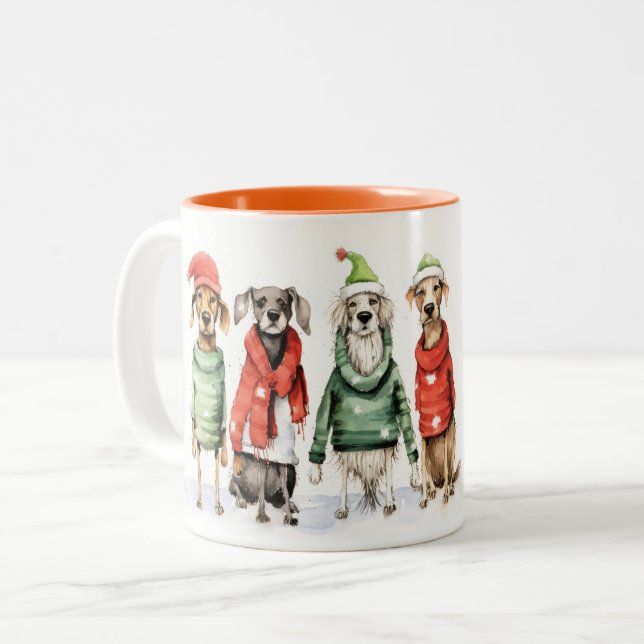 Cute Winter Dogs Sweater Furry & Bright Christmas  Zweifarbige Tasse (Vorderseite Links)