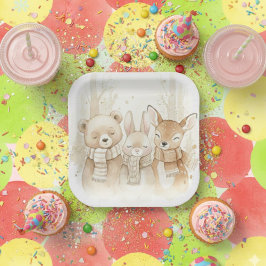 Cute Winter Forest Animals Kids' Christmas Fun Pap Pappteller