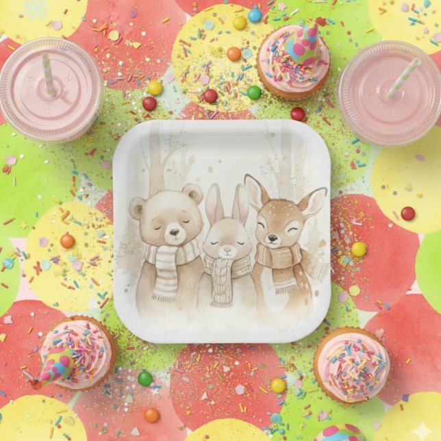 Cute Winter Forest Animals Kids' Christmas Fun Pap Pappteller (Von Creator hochgeladen)