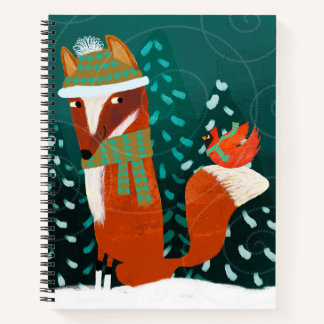 Cute Winter Fox and Cardinal Notebook Notizbuch