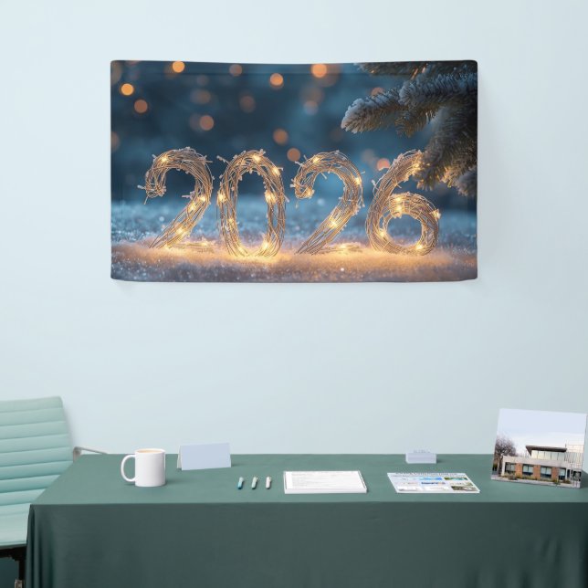 cute winter fox new year 2026 party banner (Messeveranstaltung)