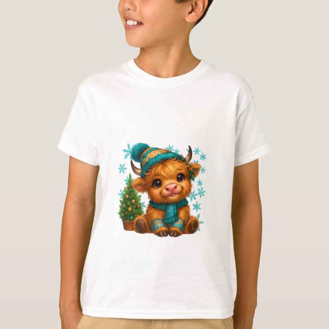Cute Winter Highland Cow Christmas Art – Cozy Baby T-Shirt (Vorderseite)