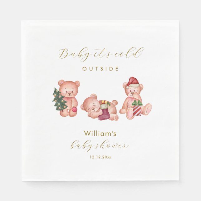 Cute Winter It's Cold Outside Bear Baby Shower  Serviette (Vorderseite)