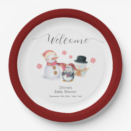 Cute Winter Penguin Snowman Baby Shower Welcome Pappteller