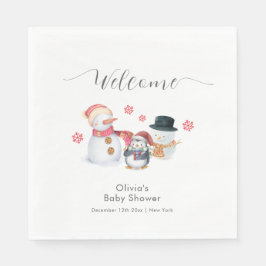 Cute Winter Penguin Snowman Baby Shower Welcome Serviette