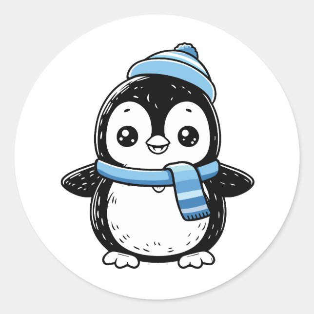 Cute Winter Penguin Sticker | Penguin with Hat  (Vorderseite)