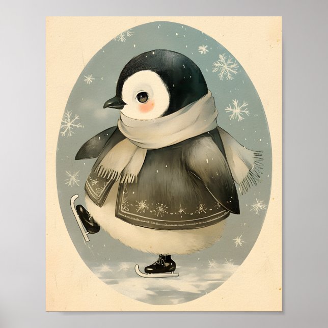 Cute Winter Penguin - Watercolor Nursery Poster (Vorne)