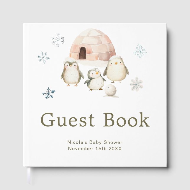 Cute Winter Penguins Baby Shower  Gästebuch (Vorderseite)