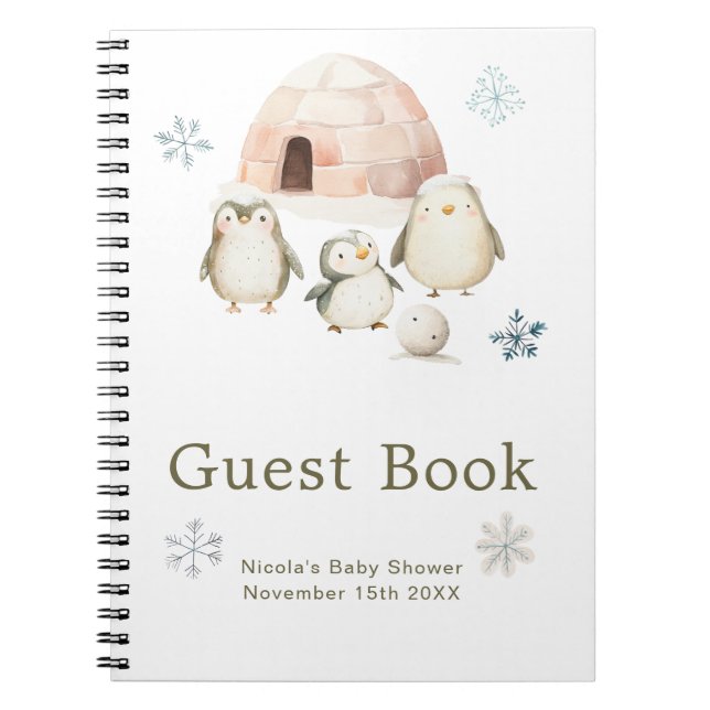 Cute Winter Penguins Baby Shower Guest Book Notizblock (Vorderseite)