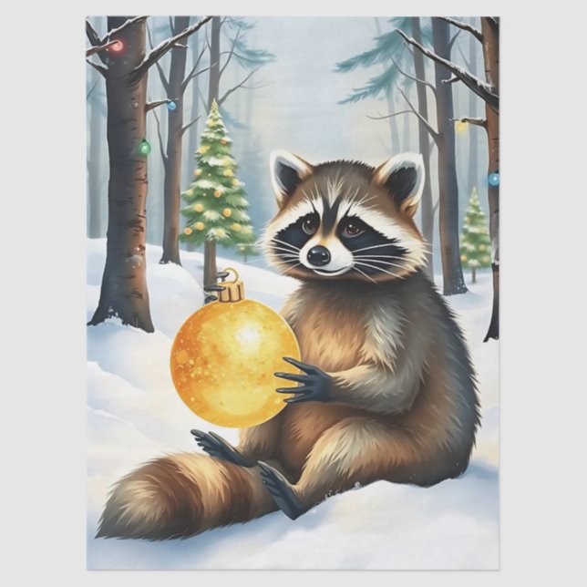 Cute Winter Raccoon with Gold Ornament Christmas Seidenpapier (Vorderseite)