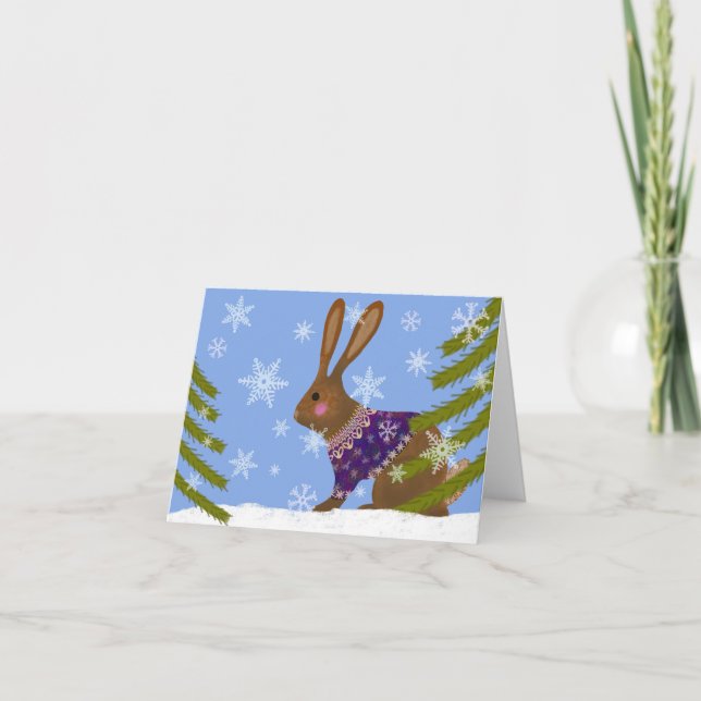 Cute Winter Wonderland Bunny Holiday Greeting Card Dankeskarte (Vorderseite)