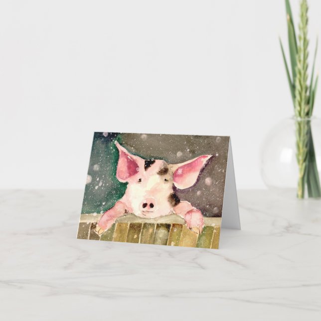 Cute Winter Wonderland Pig in Snow Blank Card Dankeskarte (Vorderseite)