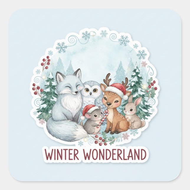 Cute Winter Woodland Creatures Zazzle Gift  Quadratischer Aufkleber (Vorderseite)