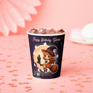 Cute Witch and Black Cat Halloween Party Cup Pappbecher