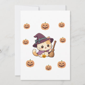 Cute Witch Cat Halloween Card Einladung