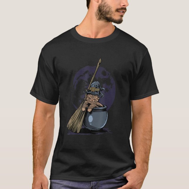 Cute Witch Cat Halloween Full Moon Kitty Cat  Cat  T-Shirt (Vorderseite)