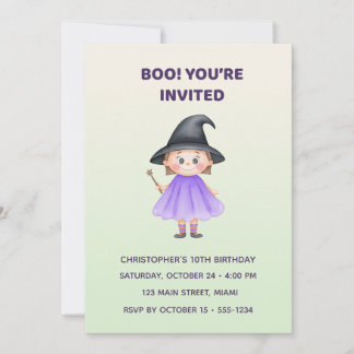 Cute Witch Halloween Birthday Invitation | Kids Einladung