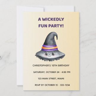 Cute Witch Hat Halloween Birthday Invitation  Kids Einladung