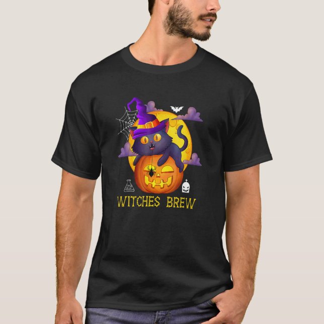 Cute Witches Brew Black Cat And Pumpkin Halloween  T-Shirt (Vorderseite)
